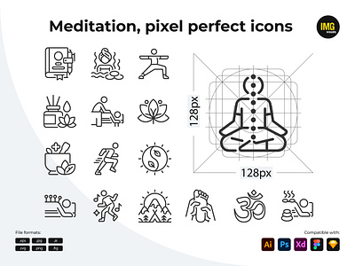 Meditation Pixel Perfect Icons adobe illustrator ai editable icon editable stroke eps icon icon design icon set line icon meditation meditation icon meditation set pixel perfect pixel perfect icon svg ui icon vector vector icon web icon