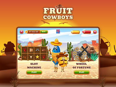 Game Design - Fruit Cowboys game game design mobile game mobile game design slot slot machine wheel of fortune