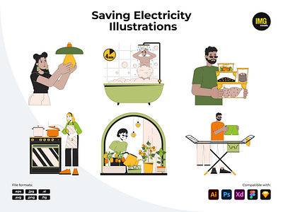 Saving Electricity Vector Illustrations ai character character design character illustration eps illustration linear character linear illustration png saving electricity saving electricity illustration svg vector vector character vector illustration web illustration