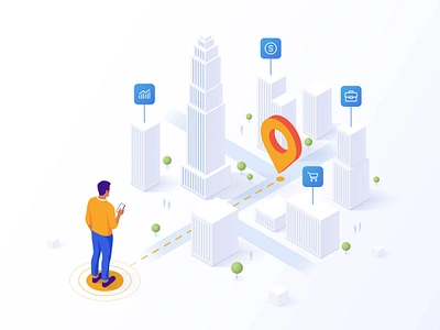 Navigation. Isometric city wayfinding