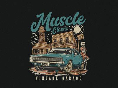 MUSCLE CAR apparel appareldesign bar cartoon cartoonvintage classiccar customdesign customillustratin handdrawn illustration muscle retro skeleton tshirt tshirtdesign vector vintage vintageartwork vintageillustration