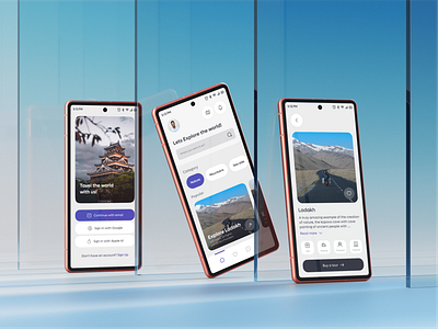 Globetrotter's Guide Concept App: Explore the World! blue concept itinerary metadata minimal mountains pixel search sign in sign up tags travel trendy ui