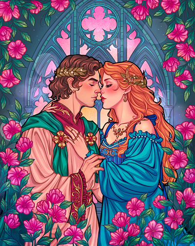 The Lovers art cathedral illustration procreate romantic