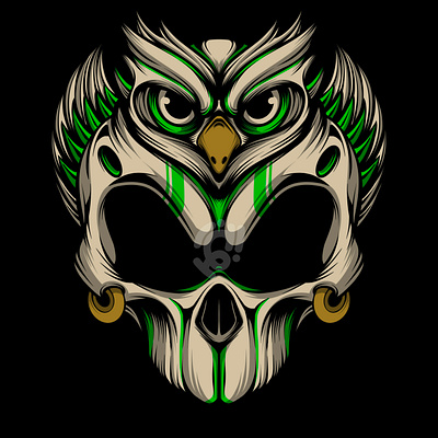 OWL SKULL HEAD apparel art cartoon character clothing design doodle fashion illustration owl skull