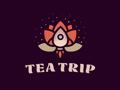 Tea Trip Logo brand mark branding flower font design graphic design herbal identity illustration launch lettering logo lotus lotus flower rocket rocket ship space tea typography vector wellness