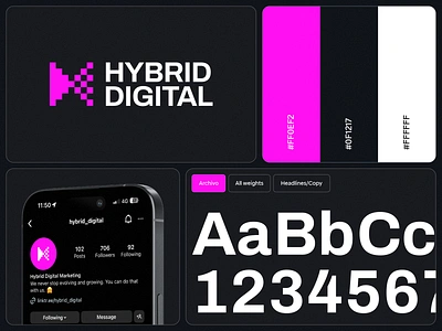 Hybrid Digital branding design digital hybrid logo magenta pixel pixels triangles