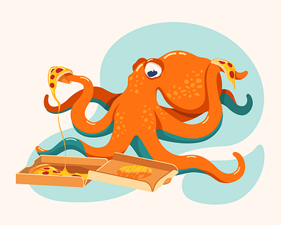 Octopus pizza eater illustration vector