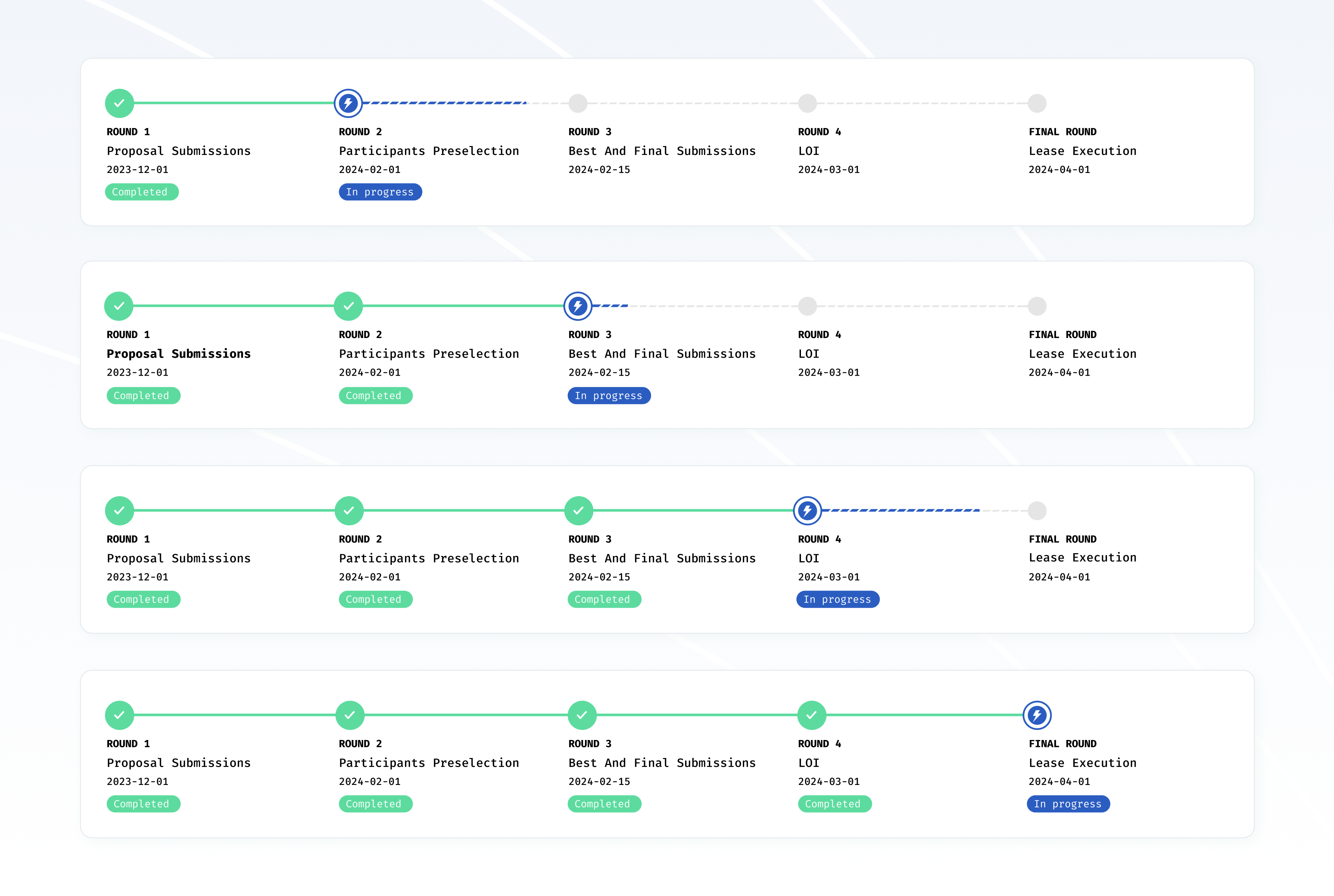 Progress Timeline for RFP approval design flow interaction progress steps timeline ui ux