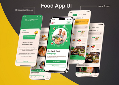 Food App Screens UI app branding design graphic design illustration landing page mobile app typography ui user interface ux website