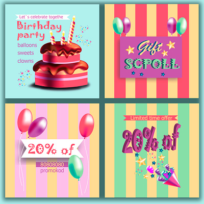 Birthday party post instagram balon birthday branding graphic design logo party sweet taart