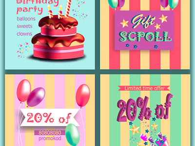 Birthday party post instagram balon birthday branding graphic design logo party sweet taart