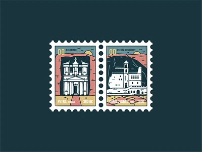 Petra & Danilovgrad building church city danilovgrad design graphic design icon set illustration jordan landmark location monestry montenegro ostrog petra placel postage postmark rock vector