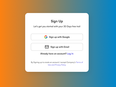 Sign Up pop up page graphic design ui