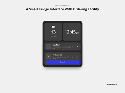 Daily UI Challenge #83 design device design fridge fridge interface led design mobile design smart fridge smart interfaces for devices ui uichallenge ux uxdesigner uxui widget