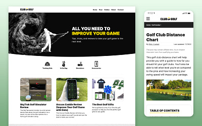 Club Up Golf golf homepage web design