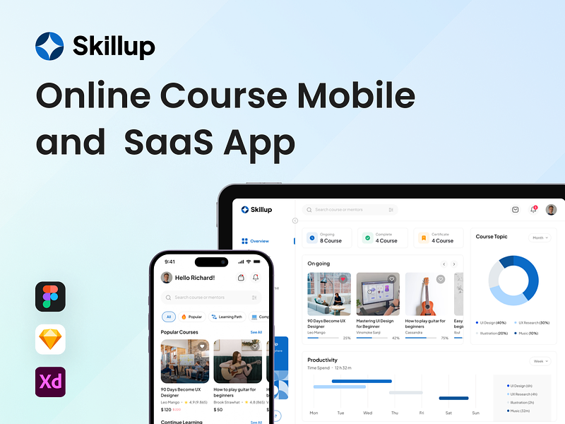 Skillup - Online Course Mobile and Saas App bootcamp course dashboard ui education learning mobile app mobile design online online course online learning