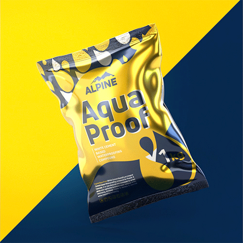 Foil pouch bag design for construction product 3d bag blue branding cinema 4d construction design foil packaging pouch redshift visualization yellow