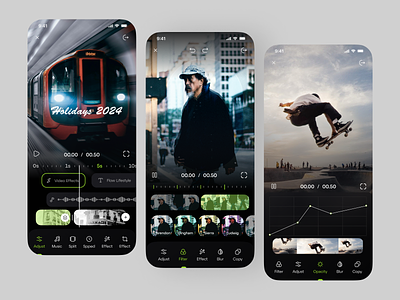 Video editing mobile app app clean clean ui dark dark mode dark theme edit video editor editor tools mobile mobile app modern photo editor sound editor ui user interface ux video video editor video maker