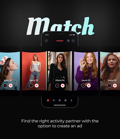 Option to create activity ads with Match App activity app dark design figma landingpage mobil ui uiux