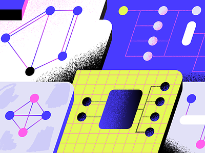 Diagramming app architecture blye branding circular design diagram flat grid icon illustration modern server tech technical texture ui vector yellow