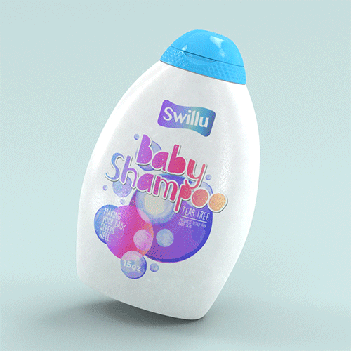 Baby shampoo bottle label design and 3D visualization 3d baby care baby product branding cinema 4d design packaging redshift shampoo visualization