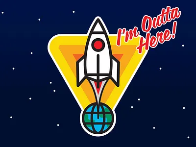 I'm Outta Here! earth earth day globe icons illustration line art logo rocket space spaceship stars thick lines vector world