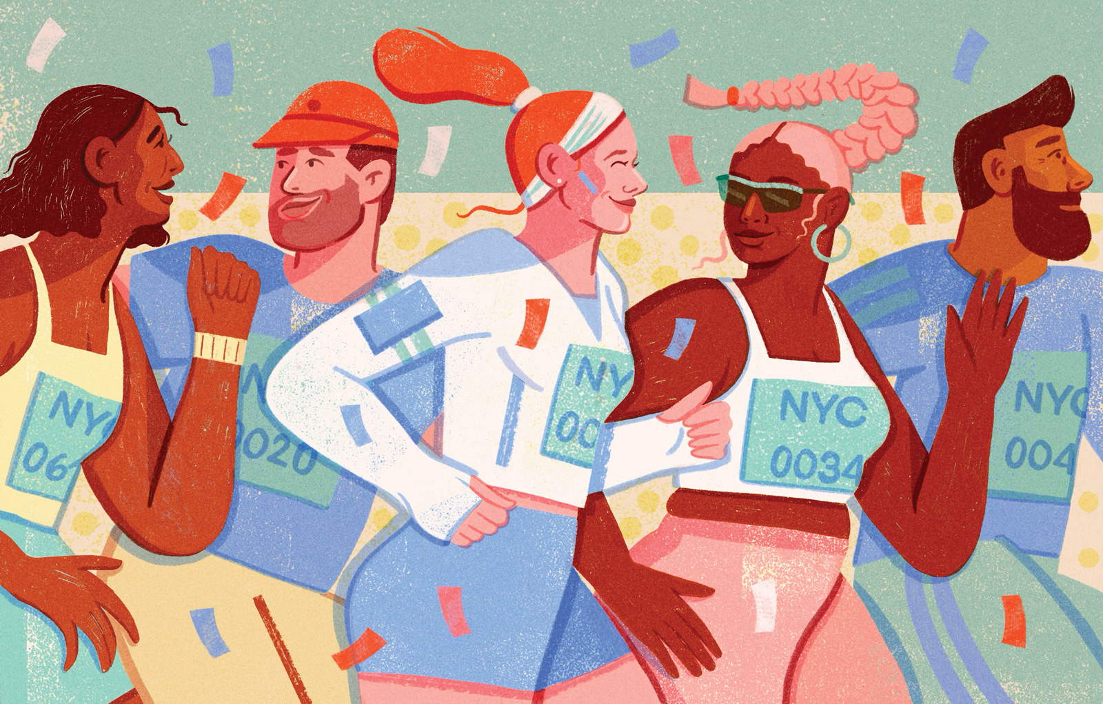 Racing 2d character digital editorial folioart illustration olivia waller running sport texture women