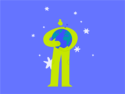 There's only one planet for us all character earth earth day eco flat geometrical green hold illustration love man person planet protect save earth simple vector woman