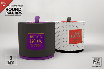 Round Pull Box Packaging Mockup box cardboard gift package pulltab retail ribbon round round pull box packaging mockup