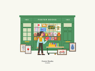 Foster Books art books bookshop bookstore character design colors cozy design digital art foster books green illustration literature london paint store vector