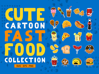 Cute Fast Food Collection cartoon character children illustration clipart collection cute design element fast food food illustration kids illustration set snack vector