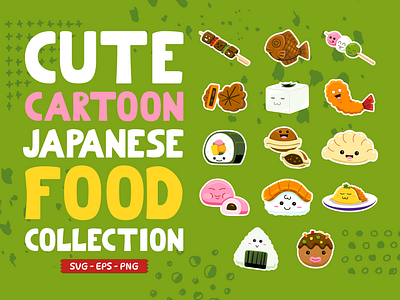 Cute Japanese Food Collection cartoon character children illustration clipart design element food illustration japanese japanese food kids illustration snack sushi vector