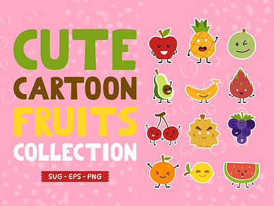 Cute Fruits Collection cartoon character children illustration clipart collection cute design element food fruit illustration kids illustration set vector