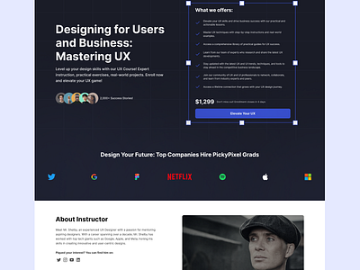 Concept Landing page for UX relates courses course design landing page ui ux