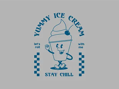 Retro Ice Cream Character 80s cafe cherry cup fast food illustrator mascot package trendy vector vintage waffle