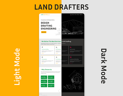 Land Drafters Landing Page adobe xd dark mode design figma landing page design light mode design mobile design ui ui design uiux ux ux design visual design wordpress design
