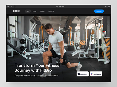 FitBro - Workout Landing Page app store application clean design fit fitness gym landing page play store promotion ui web website