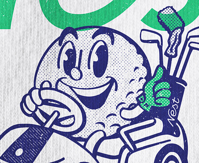 Golf Mascot Shirt Design (Revised) blue bn fonts bnicks brand golf golfball green illustrated mascot merch merchandise nest print rubber hose screen print shirt tgts truegrittexturesupply typography vector