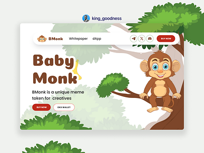 Meme coin Landing page design concept for Baby Monk. cleandesign crypto cryptocurrency design figma landingpage memecoin product design productdesign ui user experience user interface ux web design web3 web3designer website