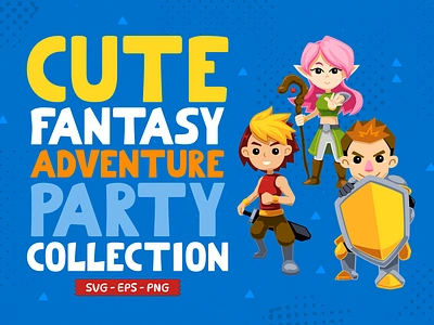 Cute Fantasy Set Adventure Party adventure archer assassin cartoon character children illustration clipart cute design element fantasy fighter illustration kids illustration mage tank vector