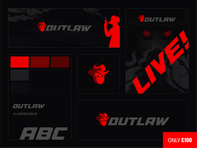 Outlaw logo and branding available to purchase for £100 branding gaming logo mascot minimal outlaw red renegade streaming