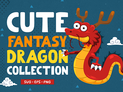 Cute Fantasy Set Dragon cartoon character clipart cute design dragon element fantasy illustration vector