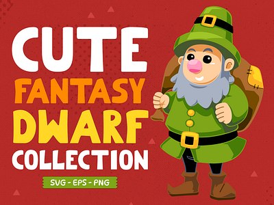 Cute Fantasy Set Dwarf cartoon character clipart cute design dwarf element fantasy illustration people vector