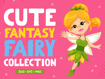 Cute Fantasy Set Fairy cartoon character clipart cute design element fairy fantasy girl illustration vector