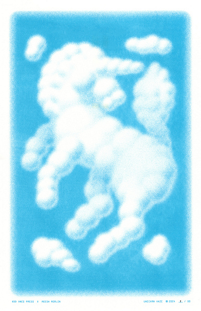 Unicorn Haze blue cloud creature drawing dream fantasy graphic design horse ill illustration mythical risograph sky unicorn