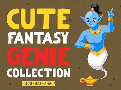 Cute Fantasy Set Genie cartoon character clipart cute design element fantasy genie illustration vector