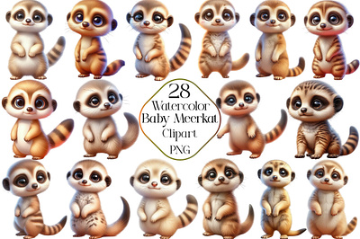 Watercolor Cute Baby Meerkat Clipart png sublimation