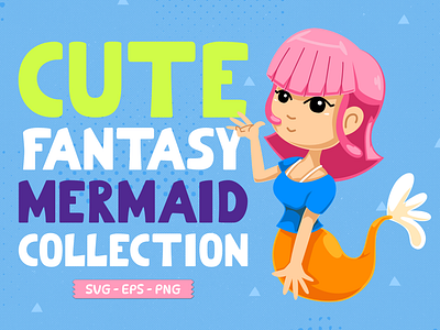 Cute Fantasy Set Mermaid cartoon character clipart design element fantasy girl illustration mermaid vector