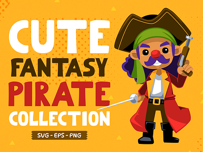 Cute Fantasy Set Pirate cartoon character clipart cute design element fantasy illustration people pirate vector