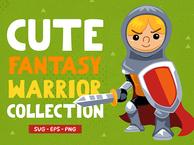 Cute Fantasy Set Warrior cartoon character clipart cute design element fantasy illustration people soldier vector warrior
